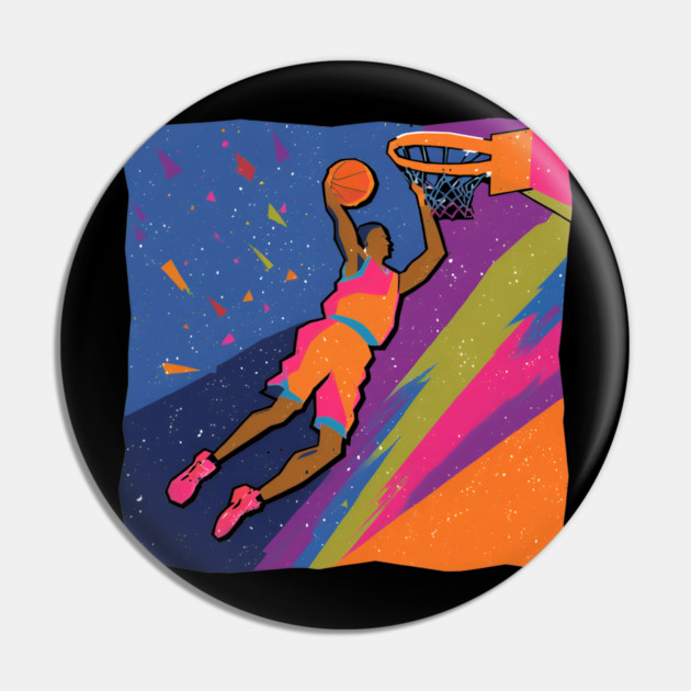Slam Dunk Action - Bold Risograph Basketball Art Pin by TuncGK