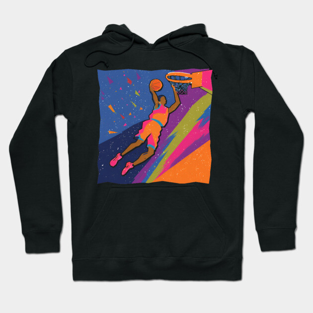Slam Dunk Action - Bold Risograph Basketball Art Hoodie by TuncGK