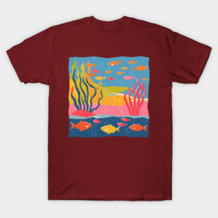 Vibrant Coral Reef - Bold Ocean Risograph Art T-Shirt