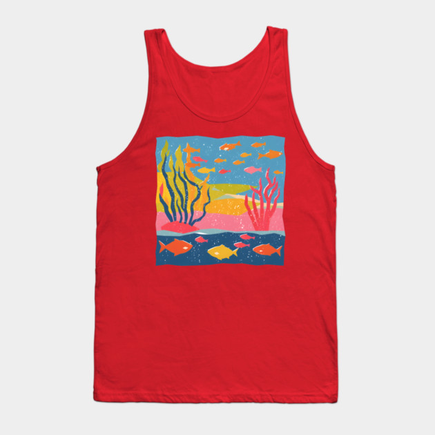 Vibrant Coral Reef - Bold Ocean Risograph Art Tank Top by TuncGK