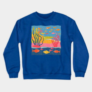 Vibrant Coral Reef - Bold Ocean Risograph Art Crewneck Sweatshirt