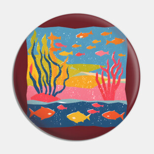 Vibrant Coral Reef - Bold Ocean Risograph Art Pin