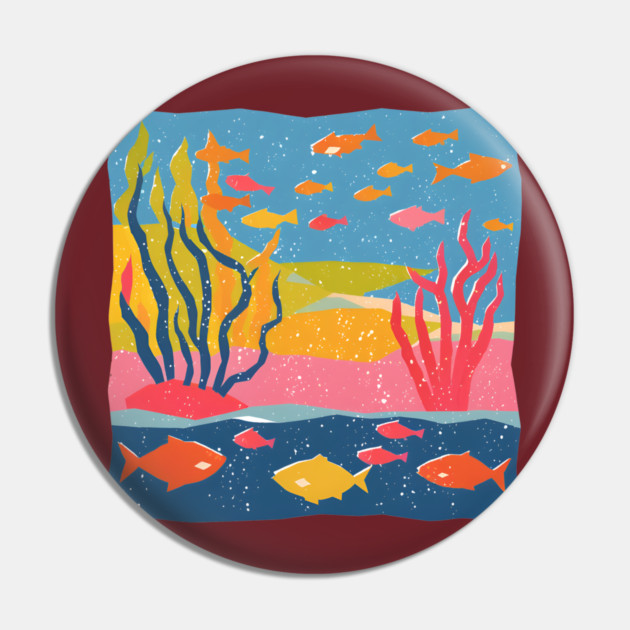 Vibrant Coral Reef - Bold Ocean Risograph Art Pin by TuncGK