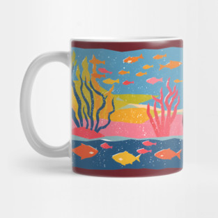 Vibrant Coral Reef - Bold Ocean Risograph Art Mug