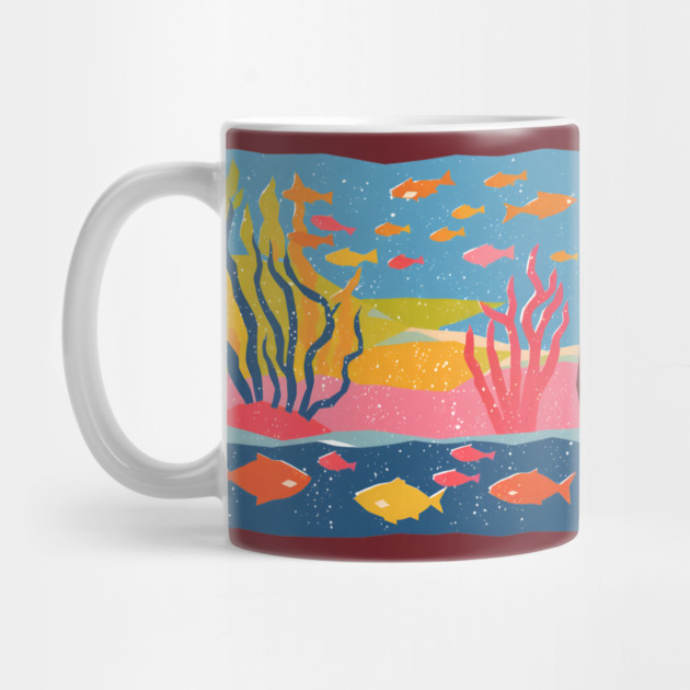 Vibrant Coral Reef - Bold Ocean Risograph Art by TuncGK