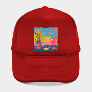 Vibrant Coral Reef - Bold Ocean Risograph Art Hat