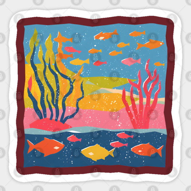 Vibrant Coral Reef - Bold Ocean Risograph Art Sticker by TuncGK