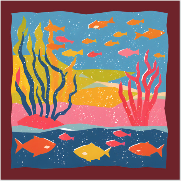 Vibrant Coral Reef - Bold Ocean Risograph Art Wall Art by TuncGK