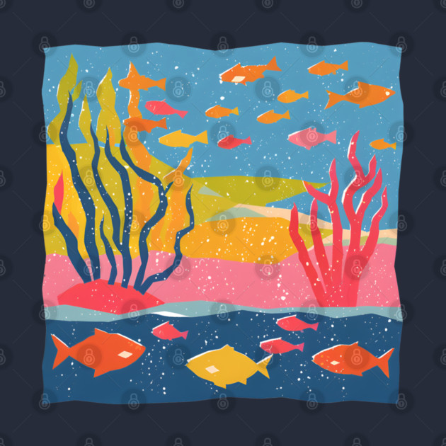 Vibrant Coral Reef - Bold Ocean Risograph Art by TuncGK