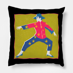 Retro Martial Arts Dancer - Vibrant Risograph Print Pillow