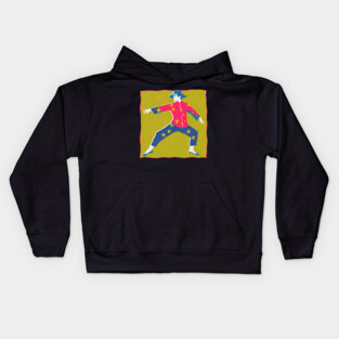 Retro Martial Arts Dancer - Vibrant Risograph Print Kids Hoodie