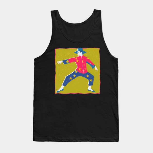Retro Martial Arts Dancer - Vibrant Risograph Print Tank Top by TuncGK