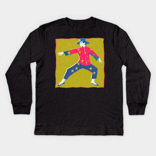 Retro Martial Arts Dancer - Vibrant Risograph Print Kids Long Sleeve T-Shirt