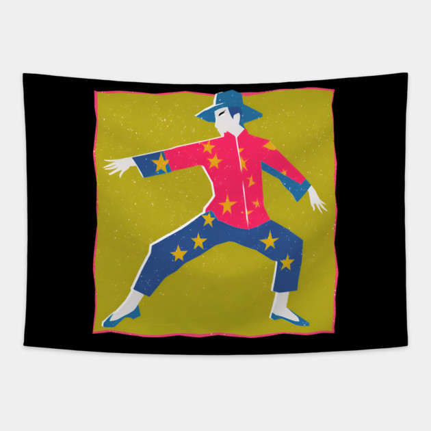 Retro Martial Arts Dancer - Vibrant Risograph Print Tapestry by TuncGK