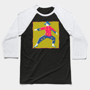 Retro Martial Arts Dancer - Vibrant Risograph Print Baseball T-Shirt