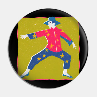 Retro Martial Arts Dancer - Vibrant Risograph Print Pin