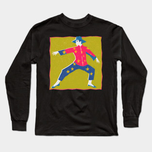 Retro Martial Arts Dancer - Vibrant Risograph Print Long Sleeve T-Shirt