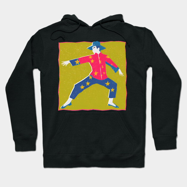 Retro Martial Arts Dancer - Vibrant Risograph Print Hoodie by TuncGK