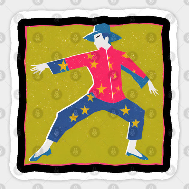 Retro Martial Arts Dancer - Vibrant Risograph Print Sticker by TuncGK