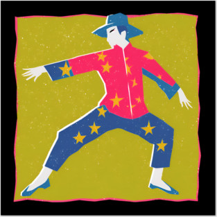 Retro Martial Arts Dancer - Vibrant Risograph Print Posters and Art