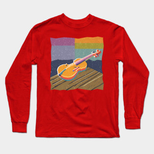 Vibrant Violin Risograph Art - Musical Instrument Long Sleeve T-Shirt