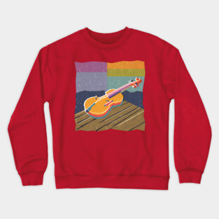 Vibrant Violin Risograph Art - Musical Instrument Crewneck Sweatshirt