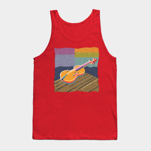 Vibrant Violin Risograph Art - Musical Instrument Tank Top by TuncGK