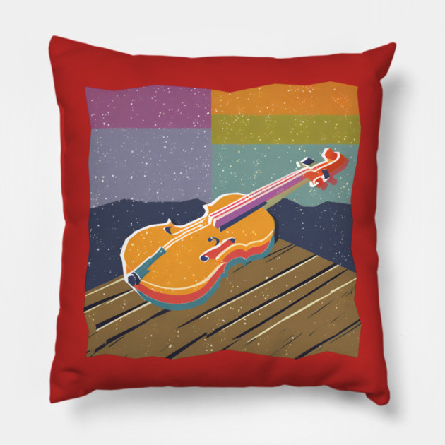 Vibrant Violin Risograph Art - Musical Instrument Pillow by TuncGK