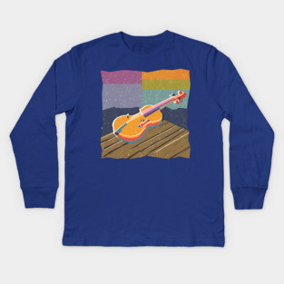 Vibrant Violin Risograph Art - Musical Instrument Kids Long Sleeve T-Shirt