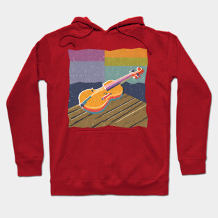 Vibrant Violin Risograph Art - Musical Instrument Hoodie