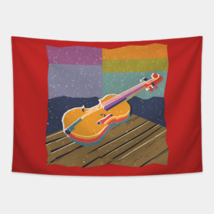 Vibrant Violin Risograph Art - Musical Instrument Tapestry