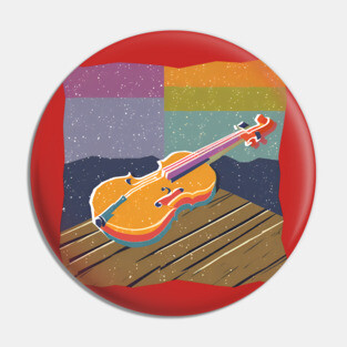 Vibrant Violin Risograph Art - Musical Instrument Pin