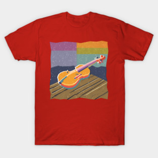 Vibrant Violin Risograph Art - Musical Instrument T-Shirt