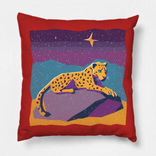Retro Leopard Illustration - Bold Jungle Vibes Pillow