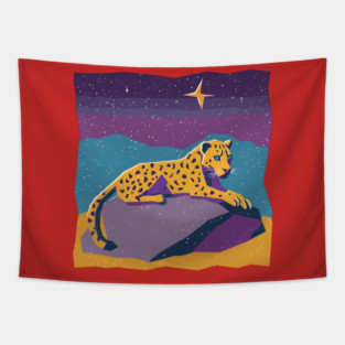Retro Leopard Illustration - Bold Jungle Vibes Tapestry