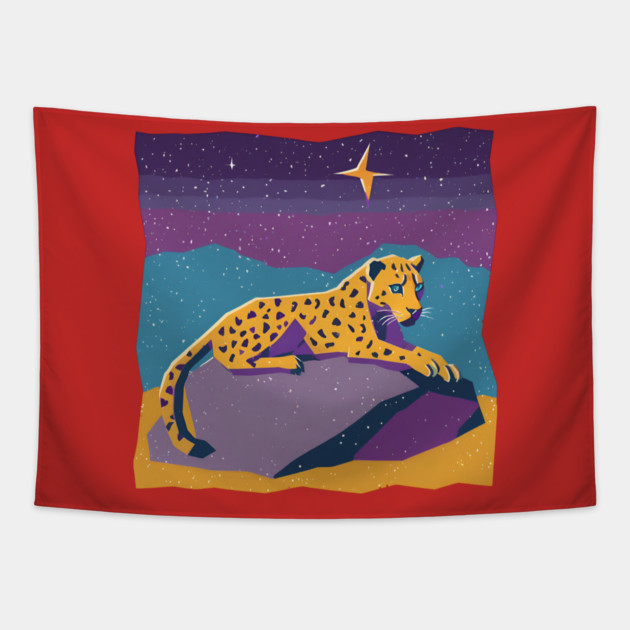 Retro Leopard Illustration - Bold Jungle Vibes Tapestry by TuncGK