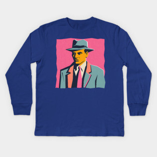 Retro Mafia Boss - Bold Risograph Vintage Design Kids Long Sleeve T-Shirt