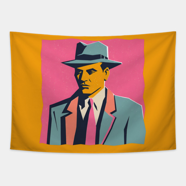 Retro Mafia Boss - Bold Risograph Vintage Design Tapestry by TuncGK