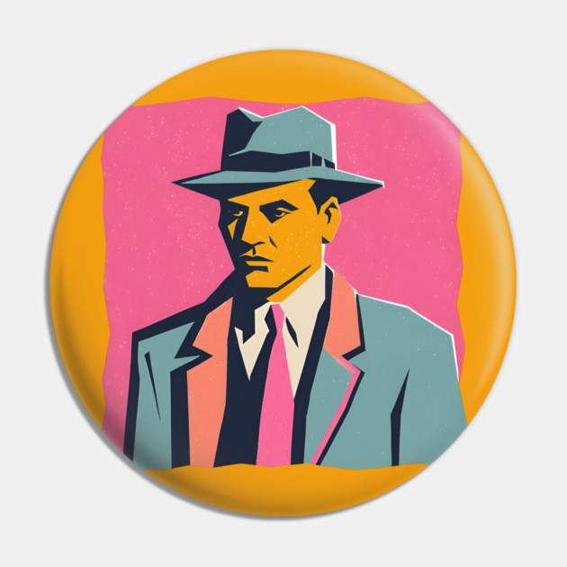 Retro Mafia Boss - Bold Risograph Vintage Design Pin by TuncGK