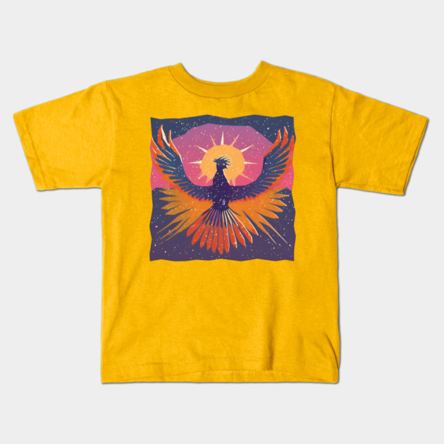 Rising Phoenix - Retro Risograph Fantasy Art Kids T-Shirt by TuncGK