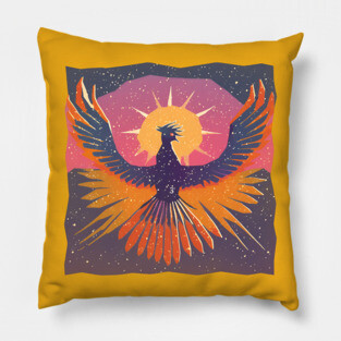 Rising Phoenix - Retro Risograph Fantasy Art Pillow
