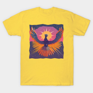 Rising Phoenix - Retro Risograph Fantasy Art T-Shirt