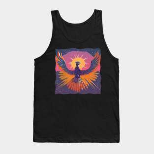 Rising Phoenix - Retro Risograph Fantasy Art Tank Top