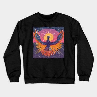 Rising Phoenix - Retro Risograph Fantasy Art Crewneck Sweatshirt