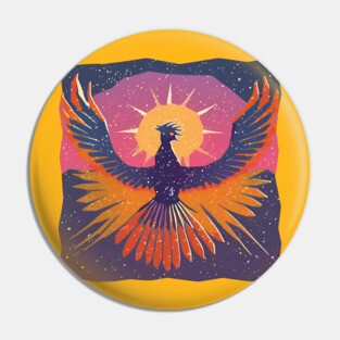Rising Phoenix - Retro Risograph Fantasy Art Pin