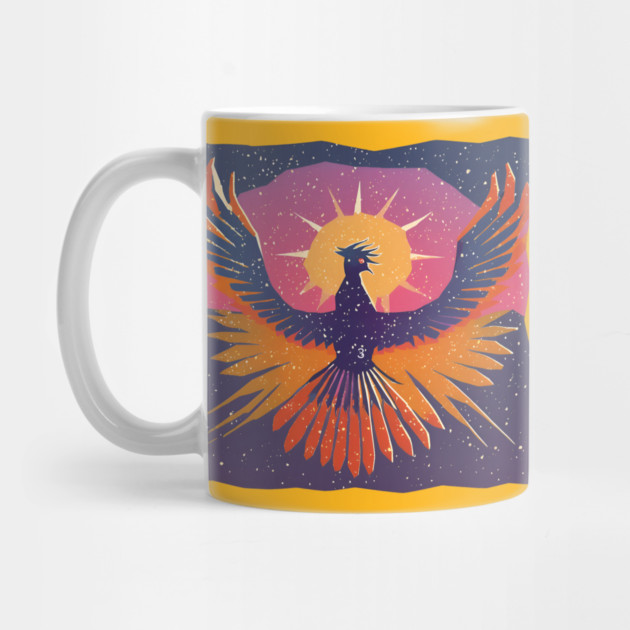 Rising Phoenix - Retro Risograph Fantasy Art by TuncGK