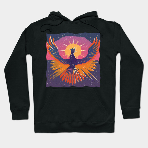 Rising Phoenix - Retro Risograph Fantasy Art Hoodie by TuncGK