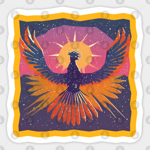 Rising Phoenix - Retro Risograph Fantasy Art Sticker by TuncGK