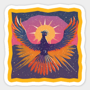 Rising Phoenix - Retro Risograph Fantasy Art Magnet
