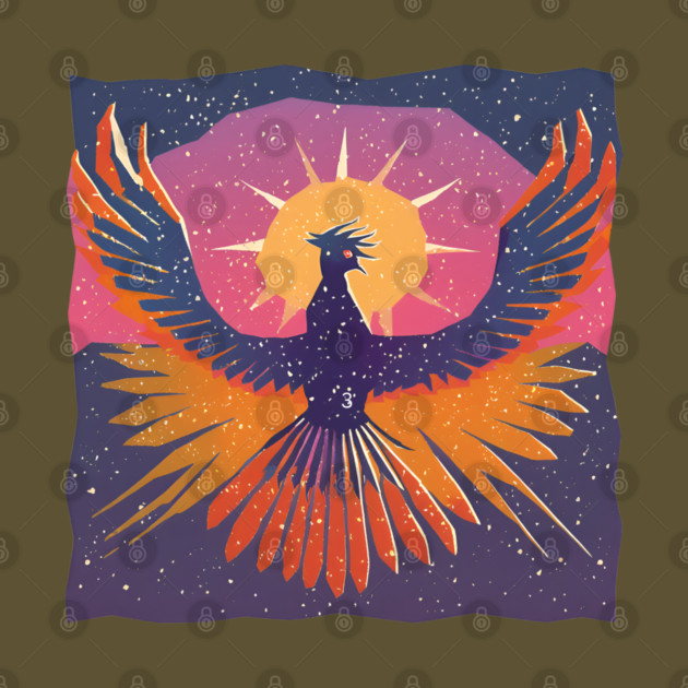 Rising Phoenix - Retro Risograph Fantasy Art by TuncGK